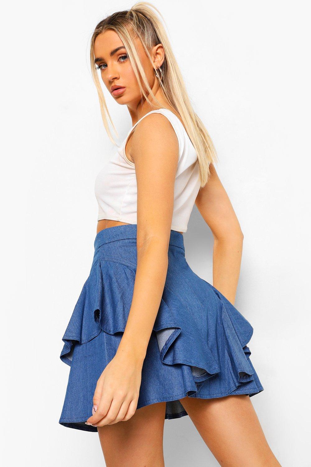 Ruffle jean skirt for sale sale